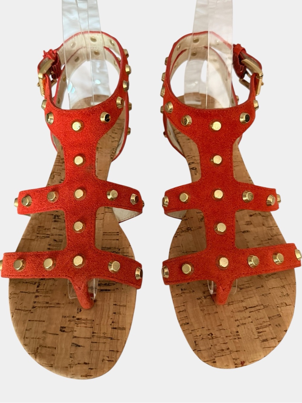 Michael Kors Jolie Wedge Sandals Mandarin Orange 7.5 Suede Cork Studded Shoes